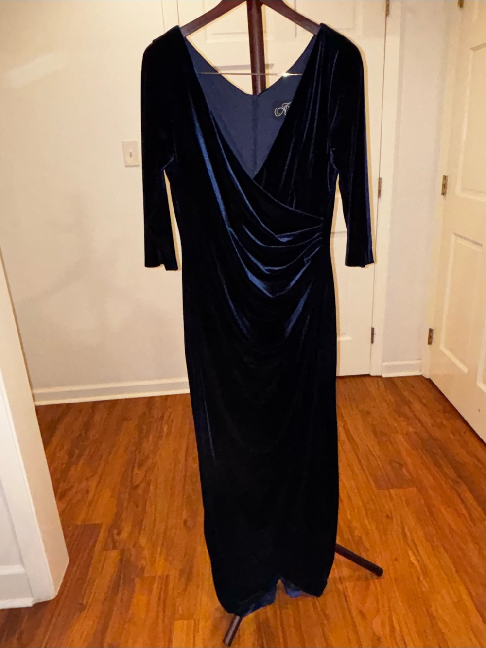 Alex Evenings Midnight Navy Velvet Draped V-Neck Gown
